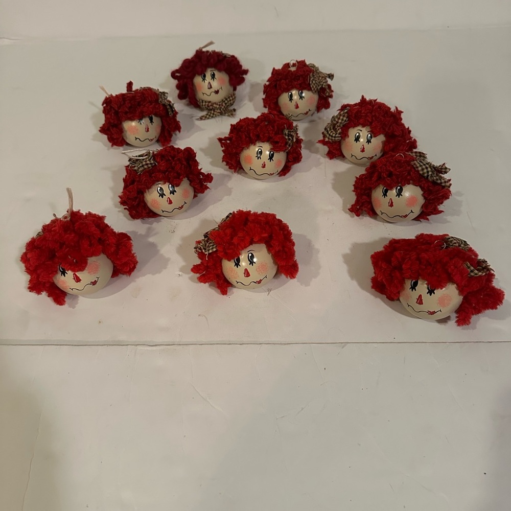 Vintage set of 10 Raggedy Ann Christmas Ornaments